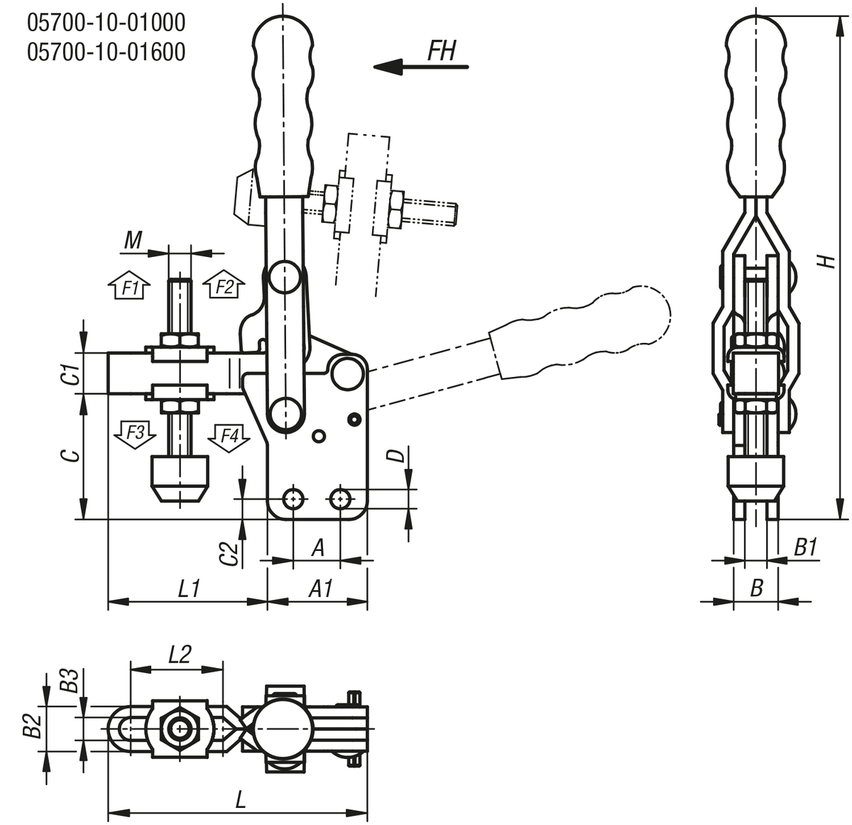 norelem Toggle clamps vertical with straight foot and adjustable