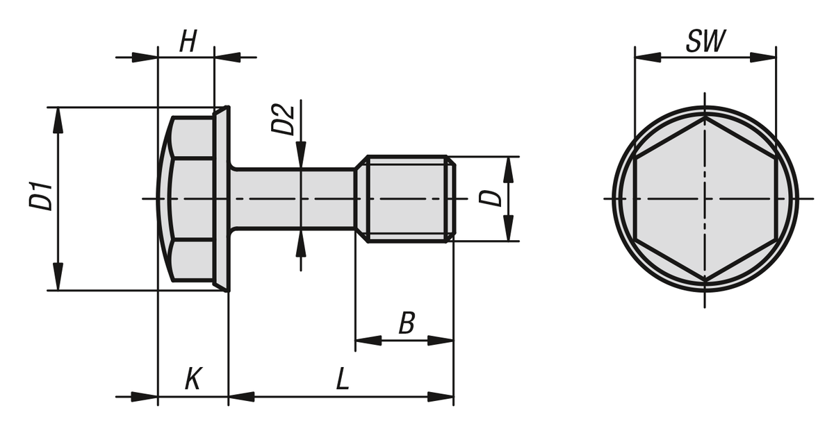 Hexagon head bolts with narrow shaft in Hygienic DESIGN